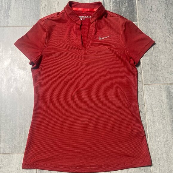 Nike Golf Dri-FIT V-Neck Collarless Lightweight Polo Tee Shirt Red Size Small - Picture 1 of 10